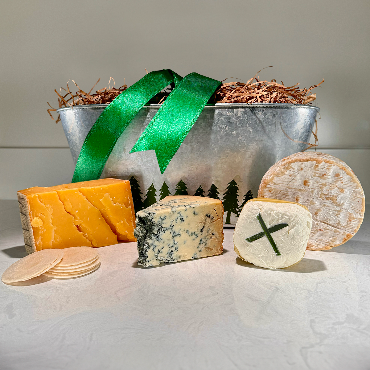 Artisanal Cheese gift basket Christmas Tree Tin